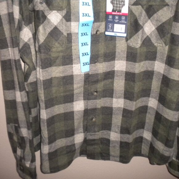 CHAPS Men's Size 3XL Knit Button Up Stretch Green Plaid Flannel Shirt NWT - Picture 4 of 5